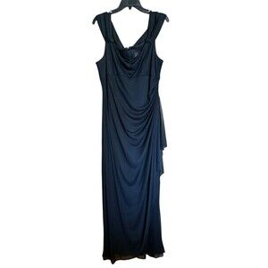 Alex Evenings Evening Maxi Dress Womens 16 Black Ruched Shirred Formal Gown